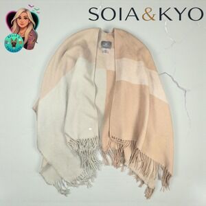SOIA & KYO Women Colorblock Fringe Cape Poncho Wrap Pink Oatmeal Soft Shawl Wrap